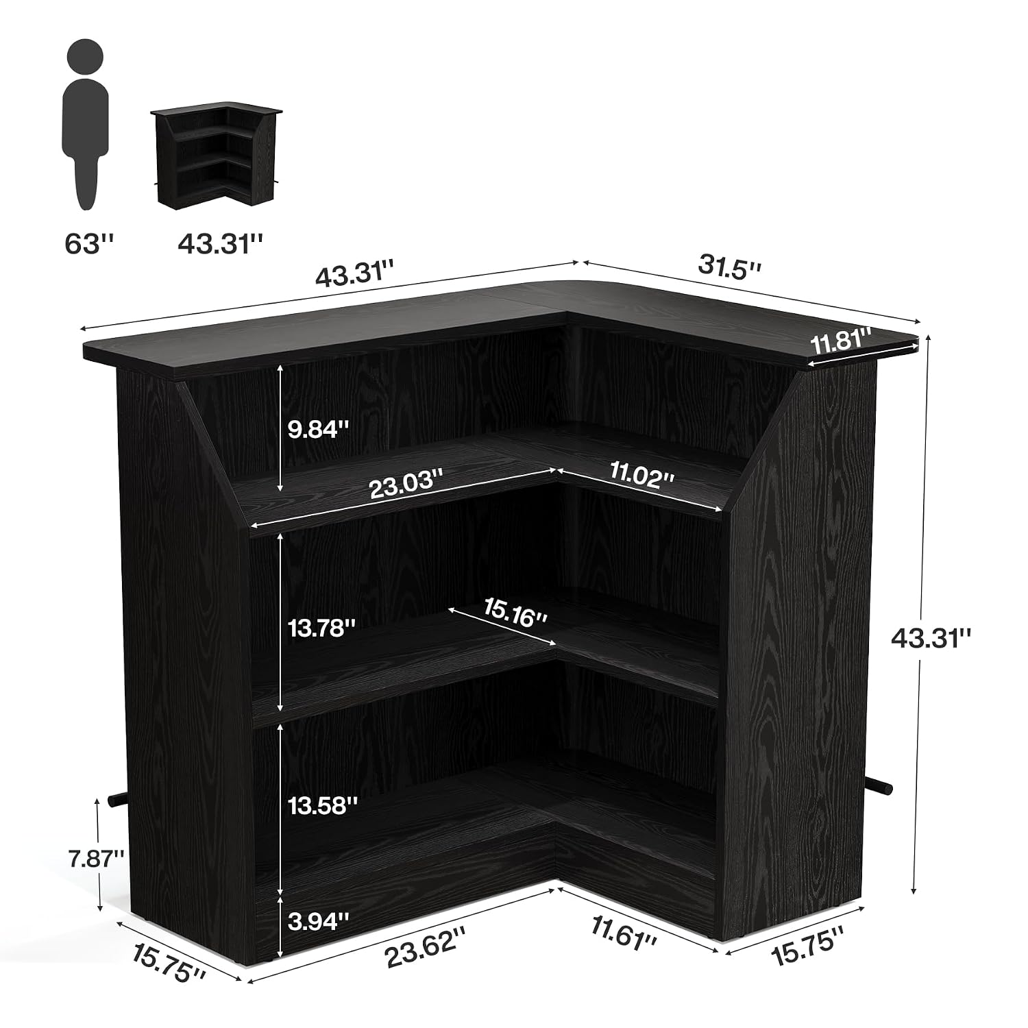 Home Bar Shelf - L Shaped Bar Table 4-Tier Storage