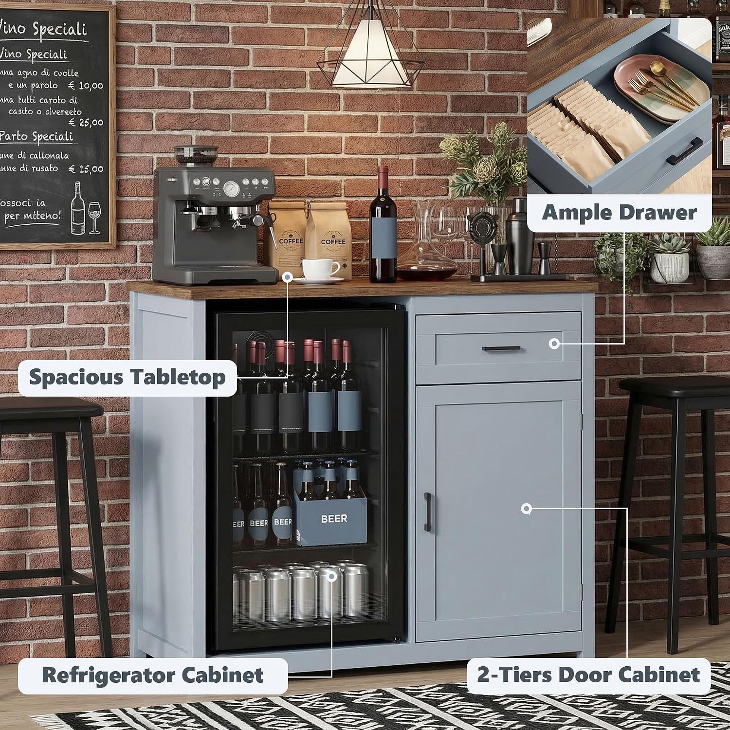 Coffee Bar Cabinet With Mini F - đánh giá và giá Home Bar Shelf