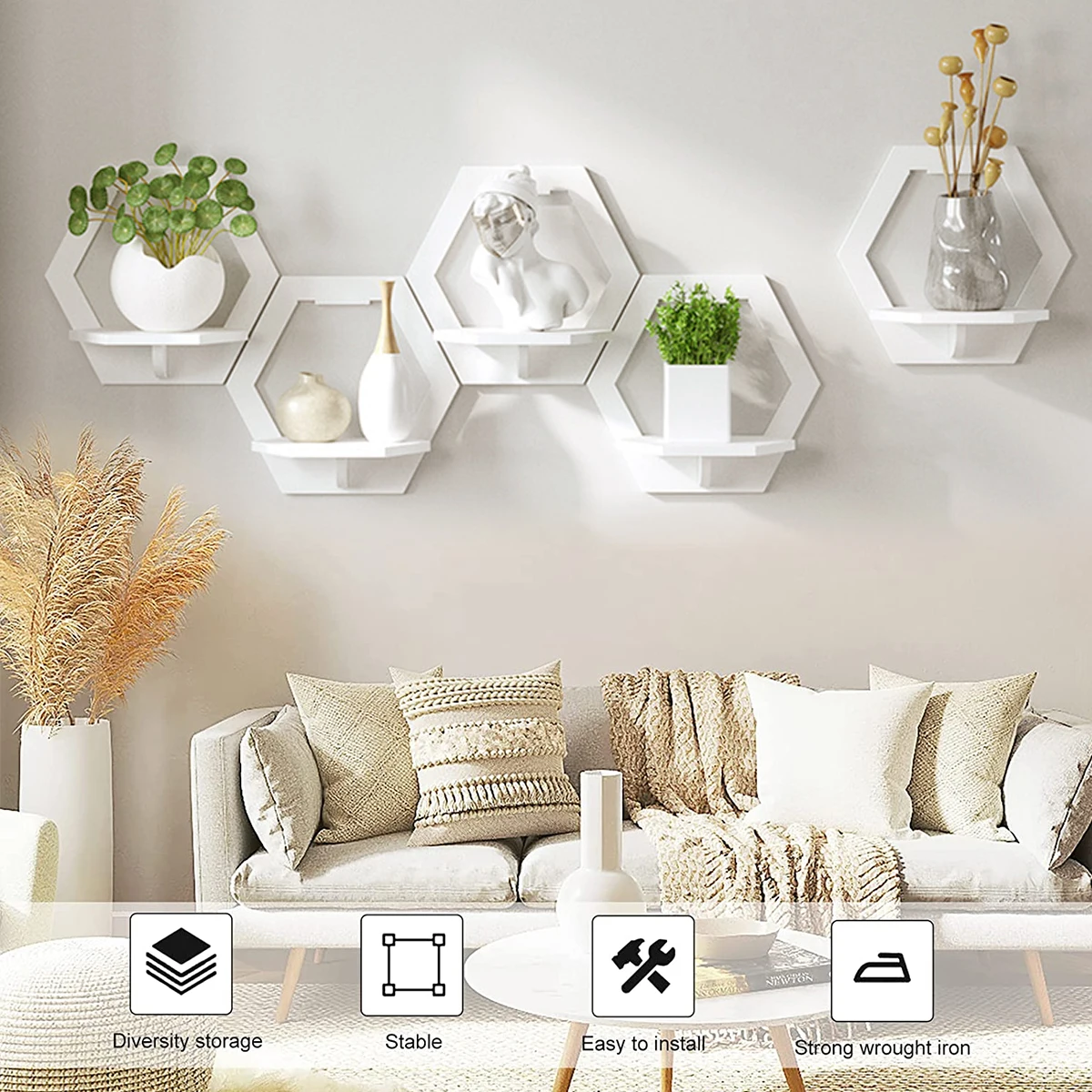 3Pcs Hexagon Wall Shelf Punch  - đánh giá và giá Home Bar Shelf